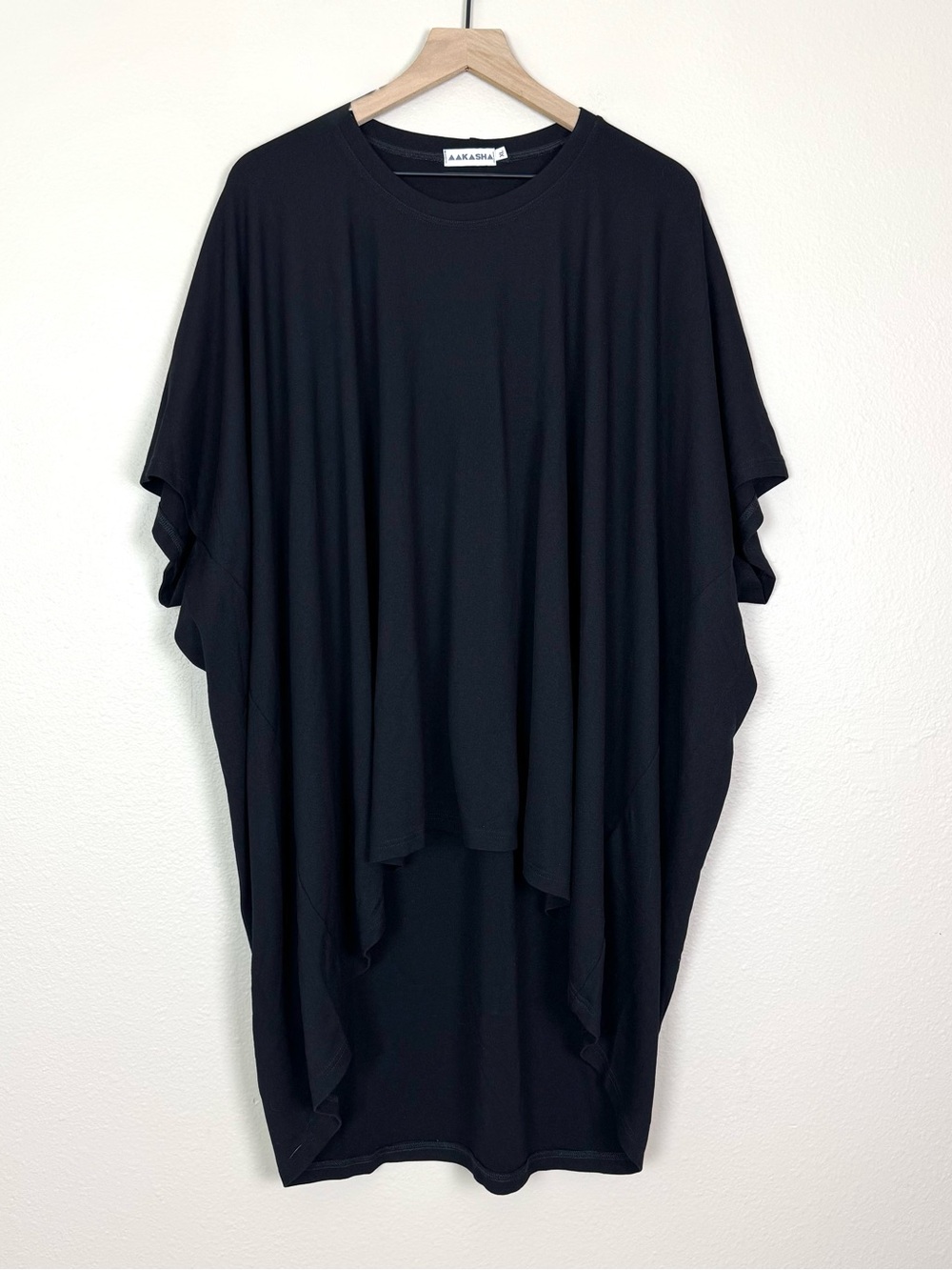 Aakasha High Low Hem Lagenlook Oversized Draped Tunic Top Black Size XL